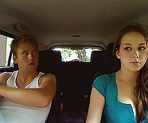 Young amateur couple doing it in the car