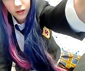Emo teen plays with her asshole