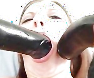 Tiffany filling both holes with brutal dildos