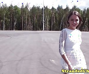 Stranded russian beauty loves public blowjob